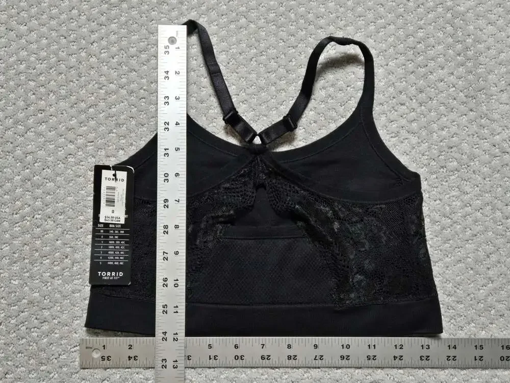 Torrid Curve Seamless Bralette Black Lace Trim Size 0